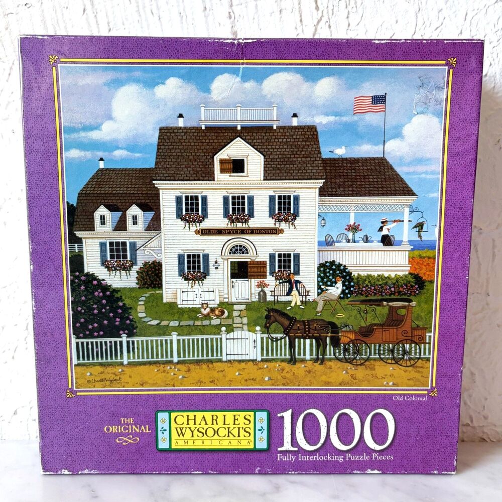 Charles Wysocki Old Colonial 1000 Piece Puzzle Summer Scene MB Hasbro-Complete